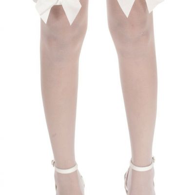 White Nylon Stockings/ Bridal Stockings, Satin Garter Band w Bow